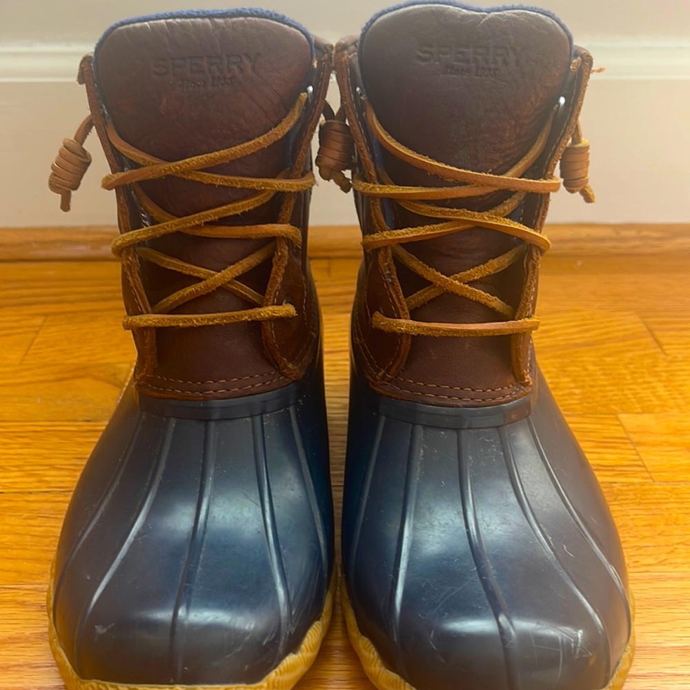 Sperry Rain Boots - Original Navy and Brown Colors Size 8.5